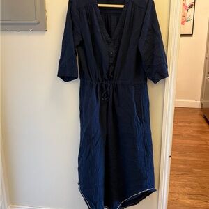 Lilla P Blue Midi Dress V-Neck 3/4 Sleeve